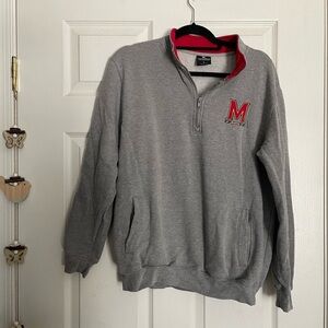 Gray Quarter-Zip Sweater with Red Accents Maryland University